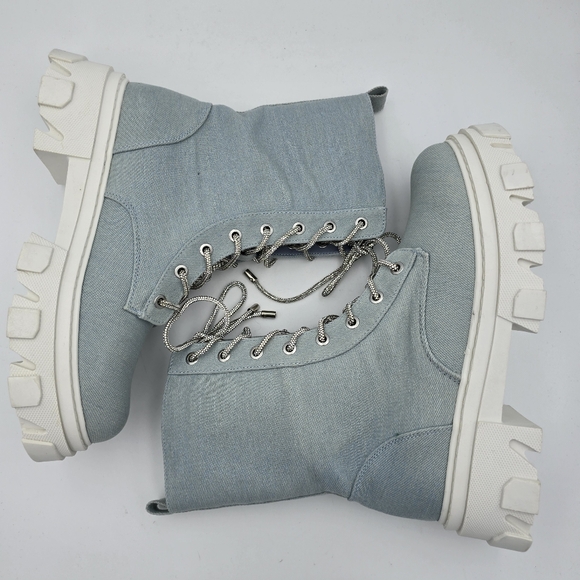 NWOT Cape Robbin Nunani Lace-up Rhinestone Combat Boots, Denim (Light Blue), 9 - Picture 12 of 16